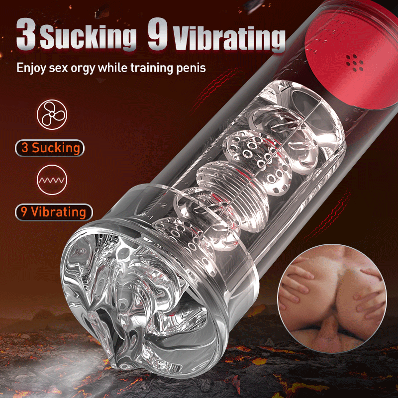 9 Vibrating 9 Sucking Transparent Penis Enlargement Pump Bestgspot