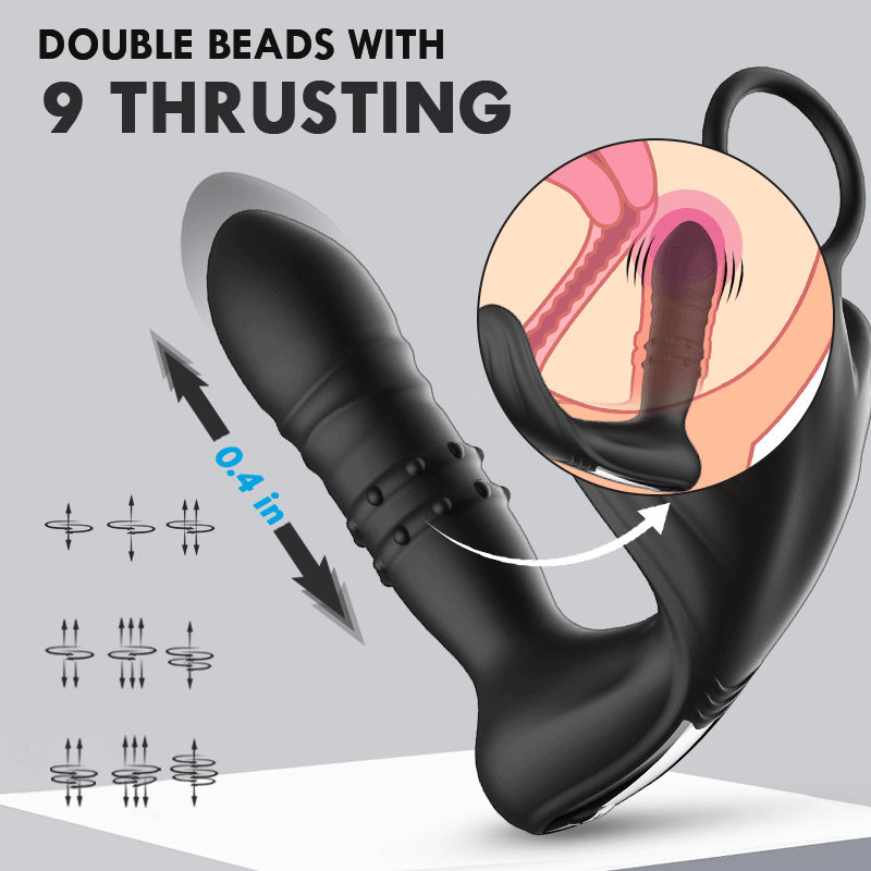 Beads 9 Thrusting Remote Control Anal Vibrator With Cock Ring Bestgspot