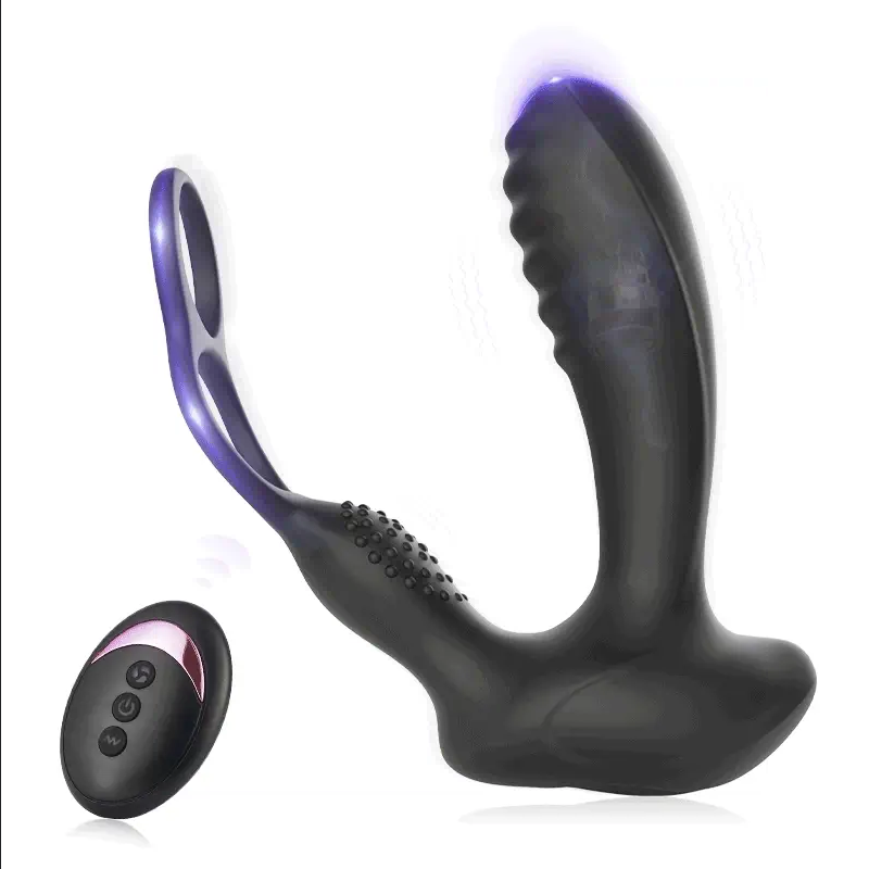 BestGSpot 10 Vibrations Heating Function Remote Control Anal Plug with Dual Cock Rings Bestgspot