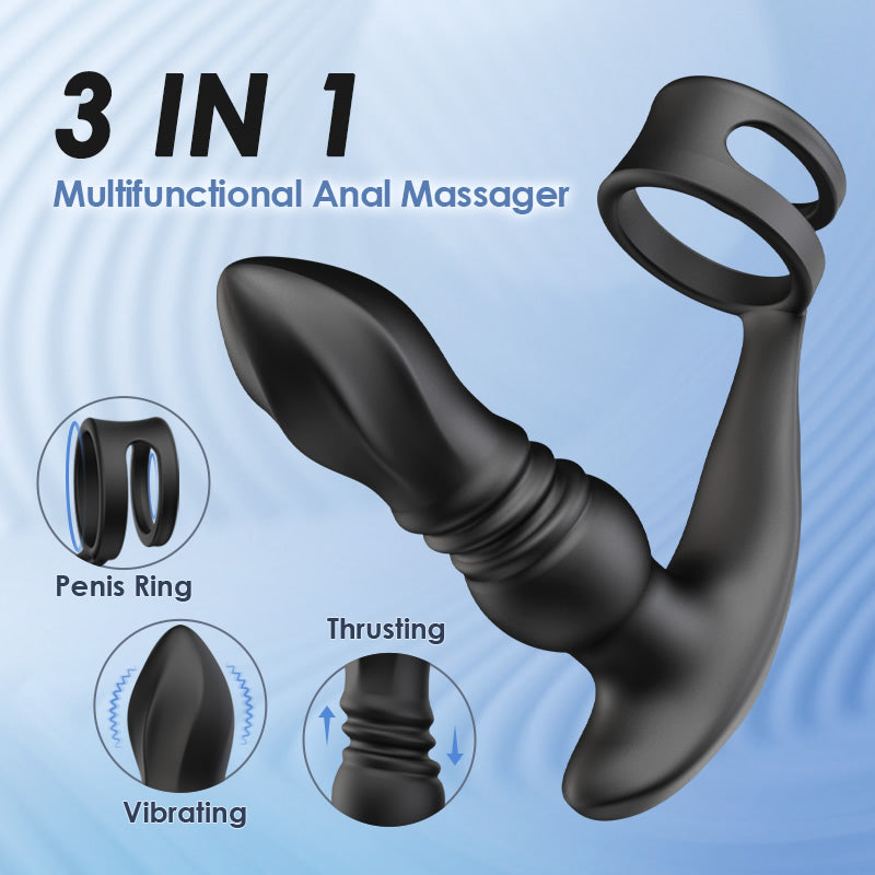 THOR 7 Thrusting & Vibrating Prostate Massager with Double Cock Rings Bestgspot